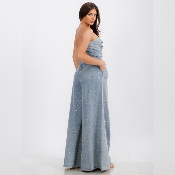 Denim Rhinestone Jumpsuit - Picture 3 of 3